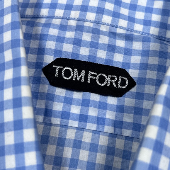 Tom Ford Gingham Check Slim Fit Lightweight Cotton Dress Shirt Mens 38 15 - Picture 7 of 11